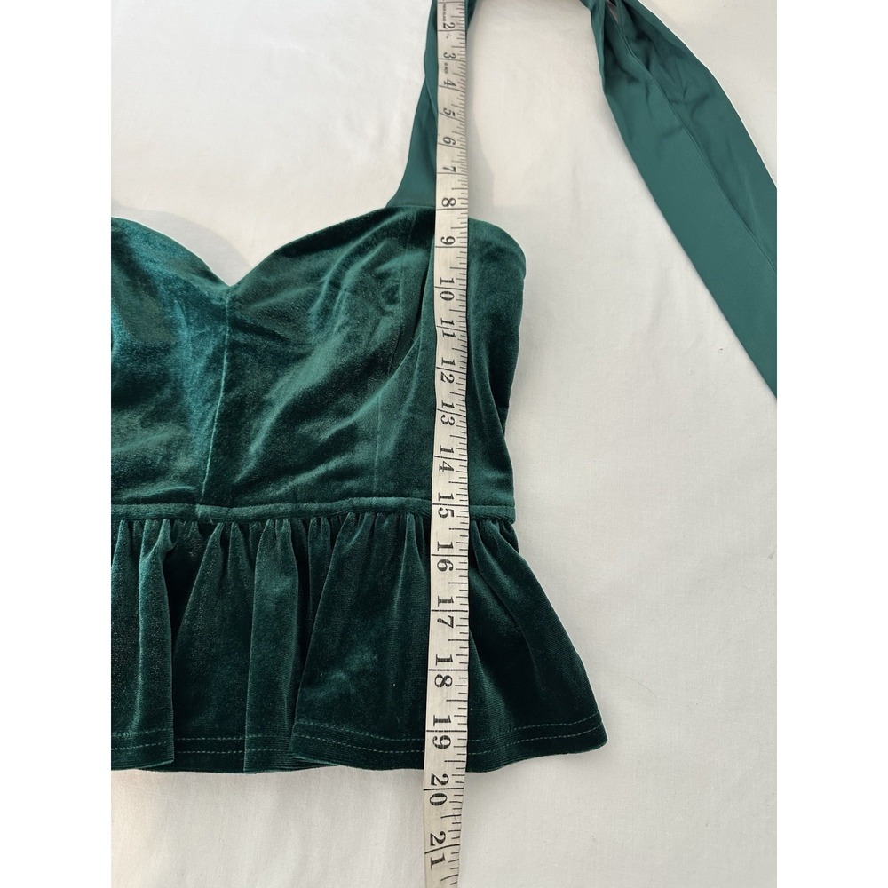 Mod Green Velvet Babydoll Top Size Medium Milkmaid Forest Fairy Glam Coquette‎ - Picture 7 of 7